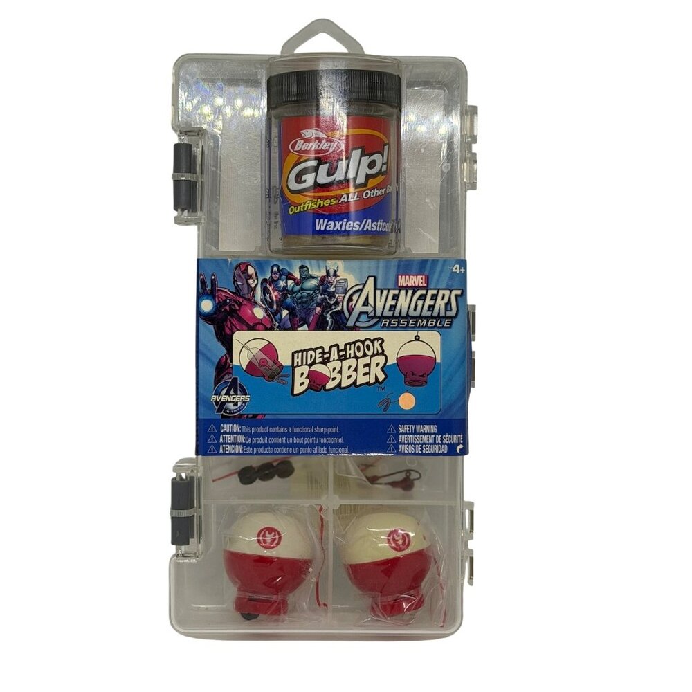 NEW Marvel Avengers Fun Hide-A-Hook Bobber Kids Fishing Kit w/ Berkley Gulp Bait
